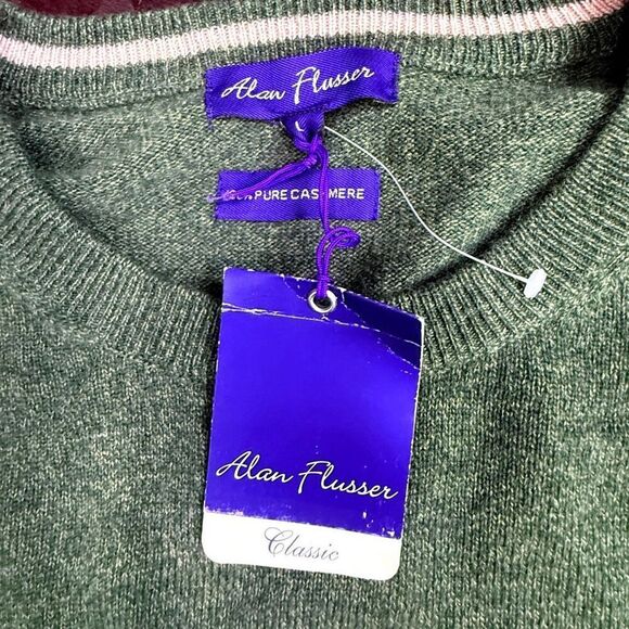 ALAN FLUSSER 100% Pure Cashmere Crewneck Sweater Green Men’s Classic Soft Luxury - Picture 6 of 8